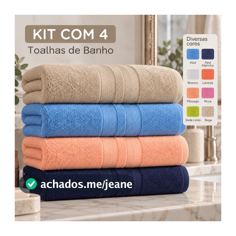 Kit Toalhas de Banho 4 UN Grande Caricinha Felpuda Macia 60x130cm 90% Algodão Alta Absorção Luxo