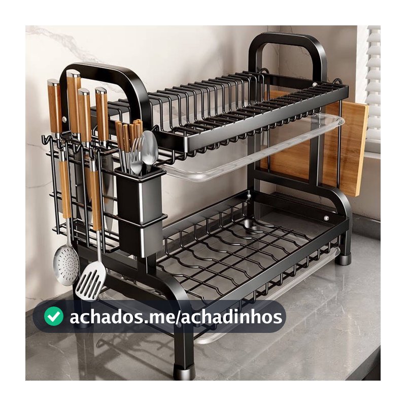 Escorredor Kitchen Rack Aço Inoxidável Organizador Louça Preto Pia Kitchen Rack 53cm Aço Ino