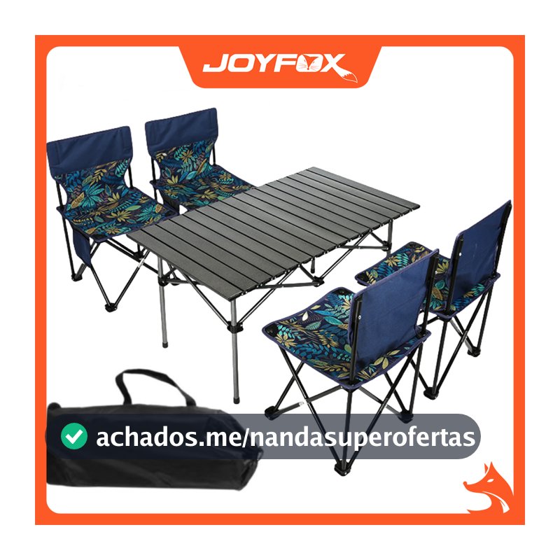 Kit Mesa Dobrável Com 4 Cadeiras JOYFOX Mesa Dobravel Portatil 90x55cm Mesa de Campismo Acampamento