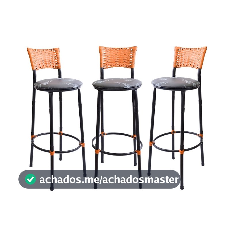 KIT 3 BANQUETAS BANCO ALTO DE COZINHA AREA GOURMET MOVEIS DE JUNCO