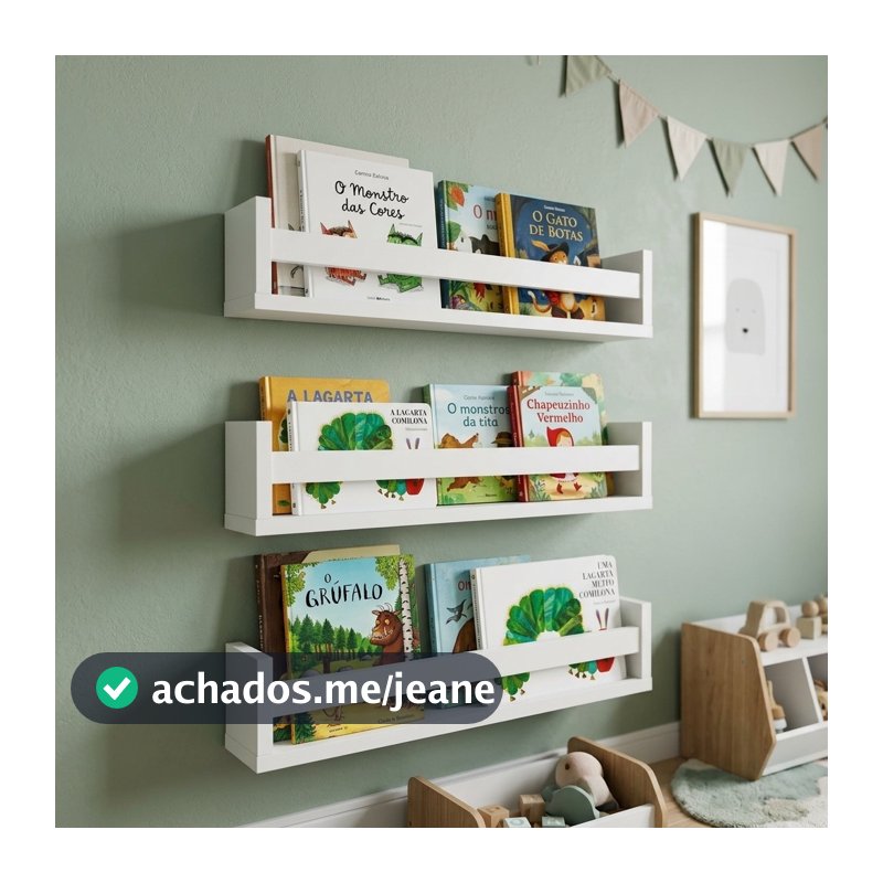 Kit 3 Prateleiras De Parede MDF Branco 50cm Porta Livros Infantil Organizador Quarto Montessori
