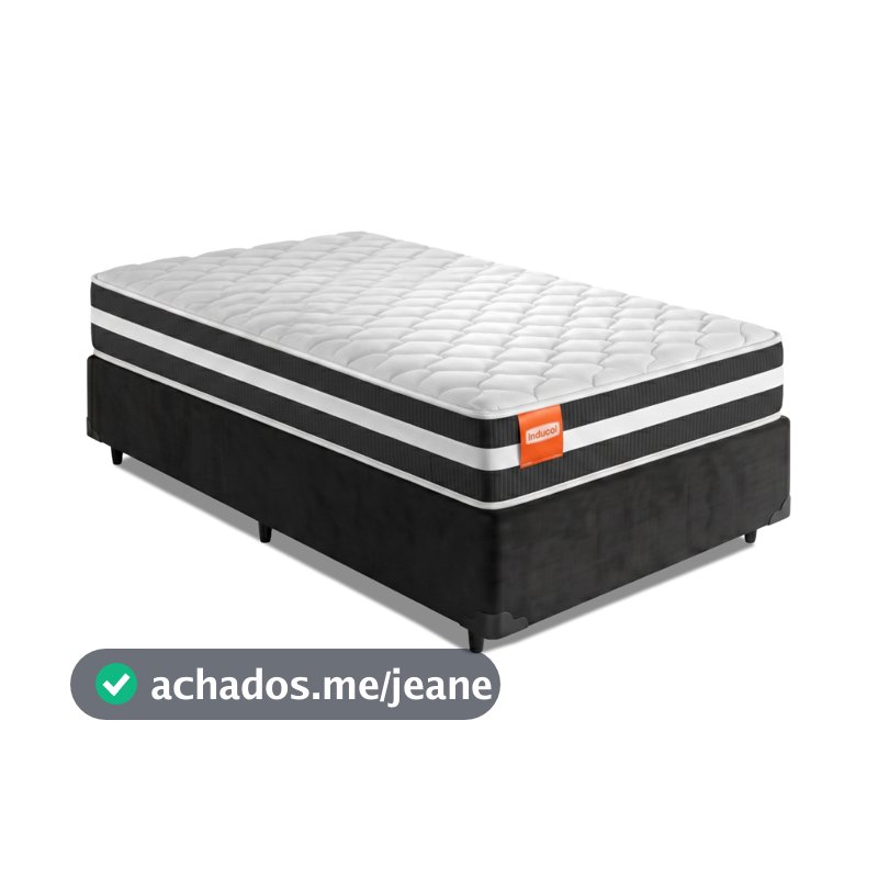 Cama Box Solteiro Colchão Molas Qatar 88x188x60cm Branco / Preto - Suporta até 200Kg