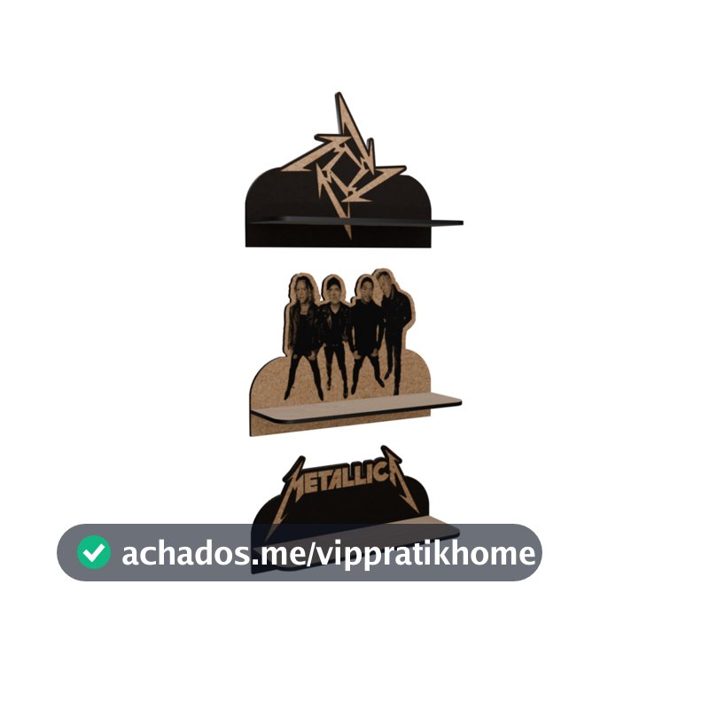 Kit Prateleiras Metallica Rock Metal Music 32x20cm Suporte Organizador para quarto sala