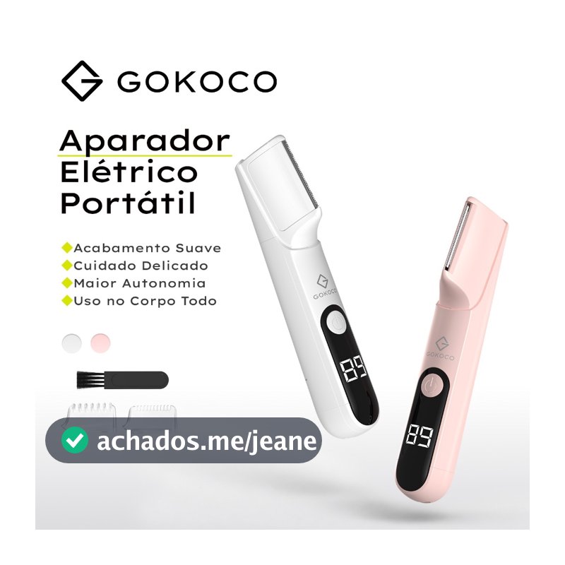 GOKOCO Aparador Feminino Depilador Elétrico Corporal Recarregável USB Tipo-C para Pernas Axilas e Corpo com Visor LED