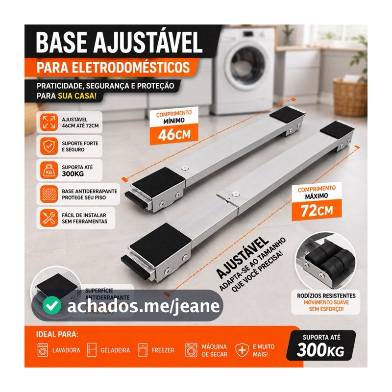 Base Regulável para Máquina de Lv Geladeira Freezer Secadora Suporte Ajustável Universal Rodízios Resistentes Até 300kg