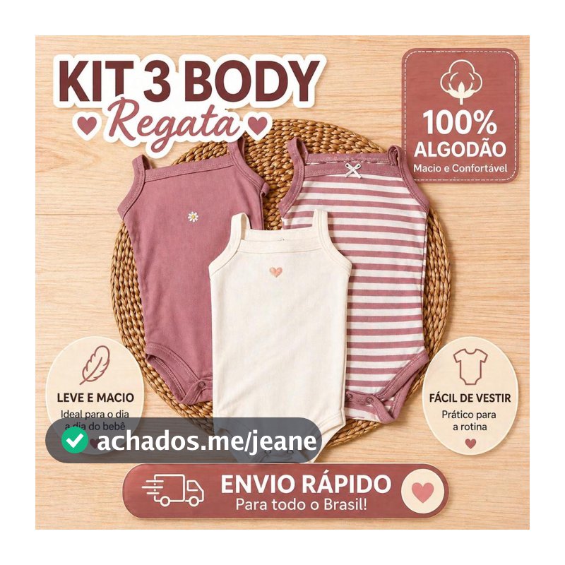 Kit com 3 Regatas infantil Alcinha Rosê coração Bebê Tecido Macio 100% Algodão  Maternidade Enxoval Recém Nascido