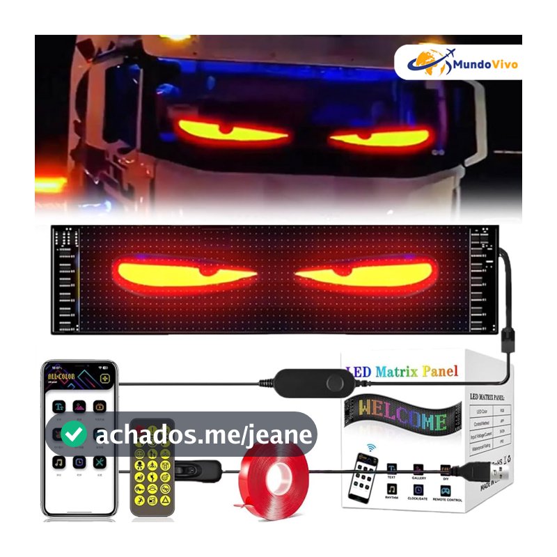 Painel Led Para Carro Display Olhos Programável Dinâmico Com Rolagem De Texto Flexível Dobrável Prova d'água