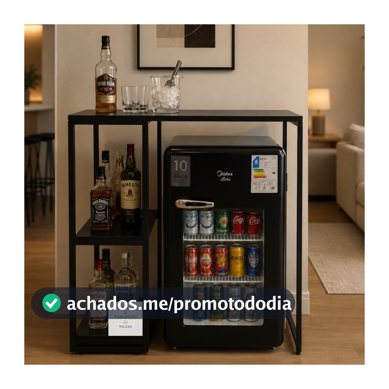 Mesa Balcão Industrial com Prateleira Embutida Café e Frigobar-110
