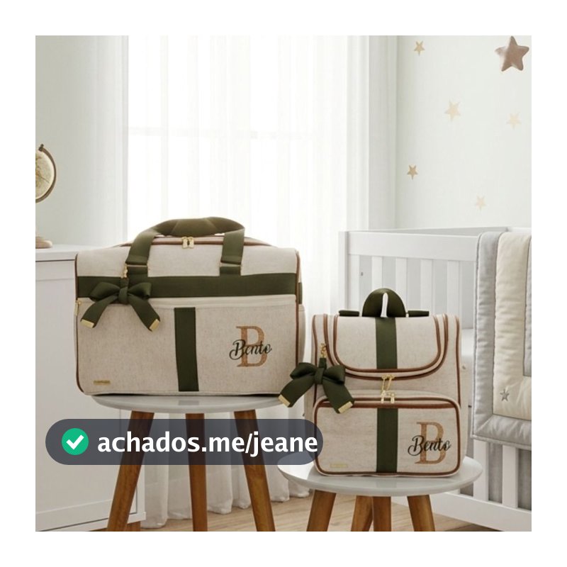 kit Bolsa Maternidade Personalizada Mala Baú e Mochila Bordadas com Nome Bebê Unissex Linho ou Sintético