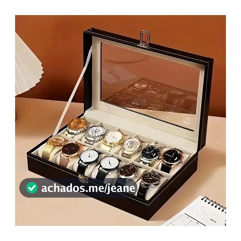 Estojo Porta Relógio 12 Nichos Couro Sintetico Organizador de Joias e Bijuterias