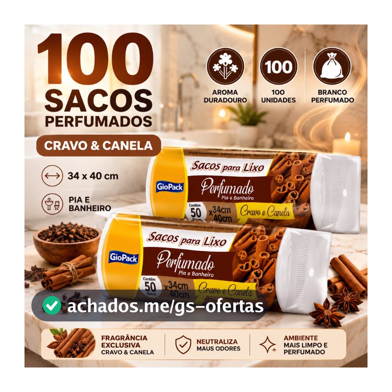Sacos De Lixo Perfumados Cravo E Canela 100 Unidades 34x40 Pia Banheiro