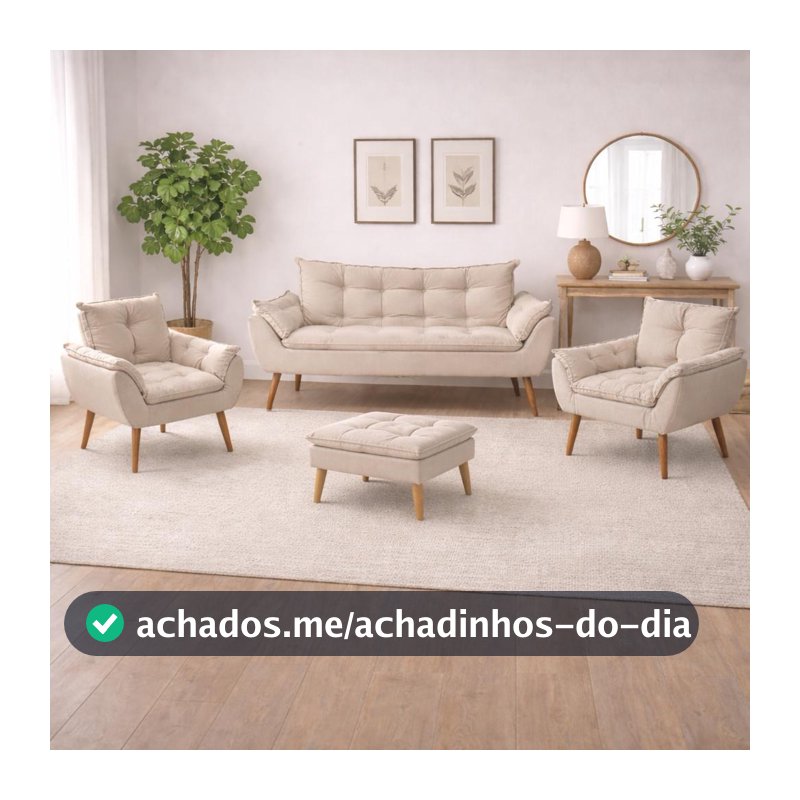 Kit 02 Poltronas + Sofá 2 lugares com Puff Opala Balaqui