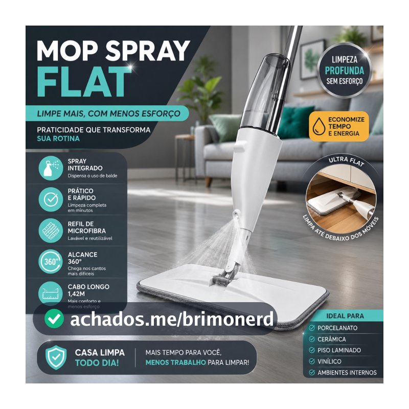 Mop Spray Cabo Longo 1,45m com Reservatório e Refil Microfibra Rodo Mágico Esfregão para Limpeza -CH
