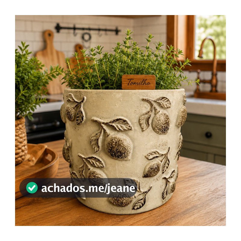 Cachepot Limão Bege e Verde Grande Decoração - 18x17cm