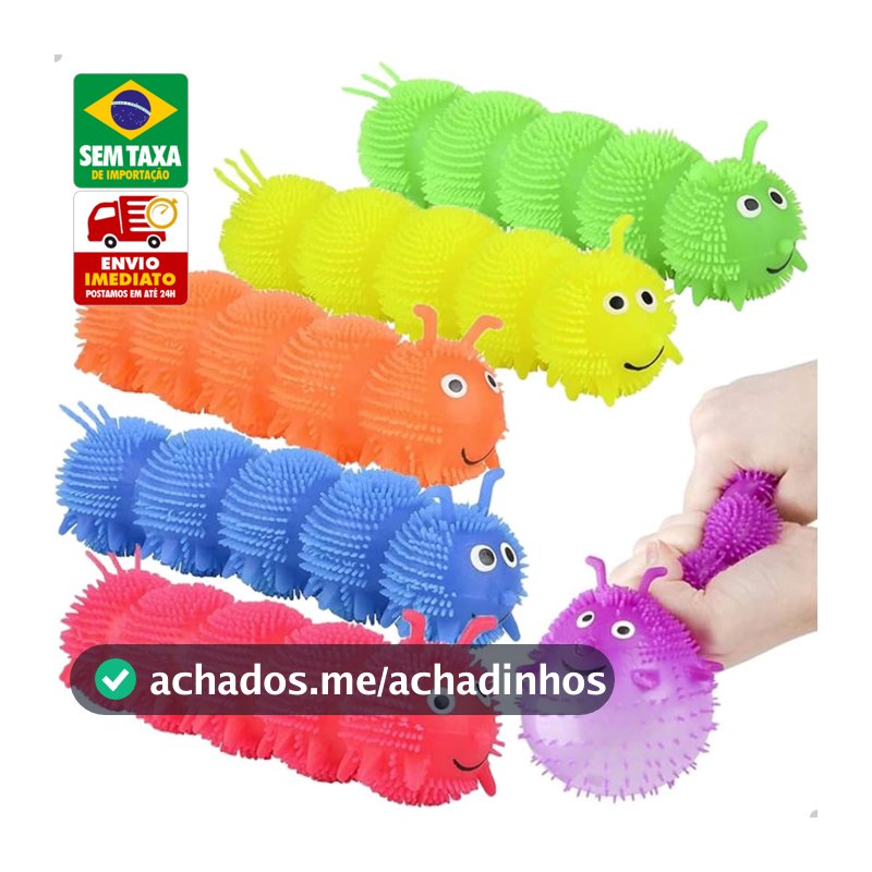 Centopeia de Apertar Squishy 20cm com Luz Colorida Brinquedo Sensorial Anti Estresse Infantil