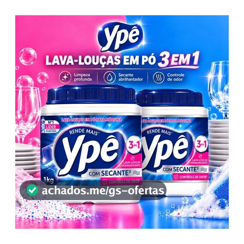Lava Louças Ypê em Pó Concentrado com Secante 3 em 1 - Rende +40 Lavagens - 1Kg ou 450g