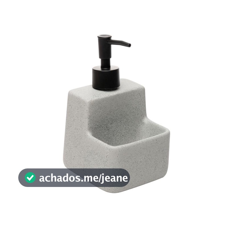 Porta Detergente Líquido Granilite 360ml Cerâmica Lyor com Suporte para Esponja Cinza Organizador de Pia Cozinha Prático