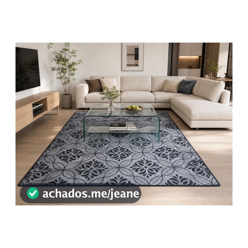 Tapete Sala Quarto Geomético 1,95x2,40 Mt Antiderrapante Ins Flannel Grande Estampado