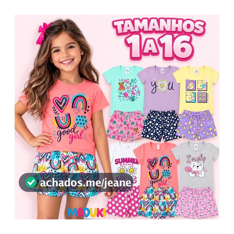 Kit 10 Peças Roupa Infantil Menina – Conjuntos de Blusa e Shorts para Verão – Tamanhos 1 a 16