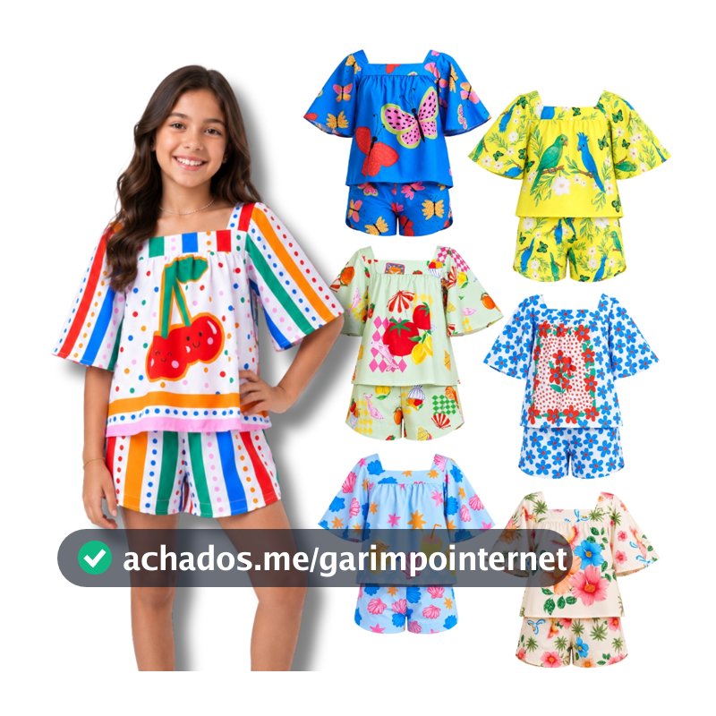Roupa Infantil Menina – Kit 2 Pçs: Short + Blusa Estampas Exclusivas