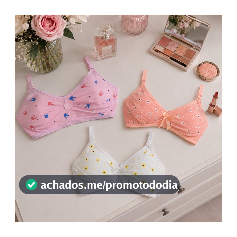 Sutiã Juvenil Menina Kit 3 Peças Mocinha Moça Algodão Adolescente Sem Bojo Importado