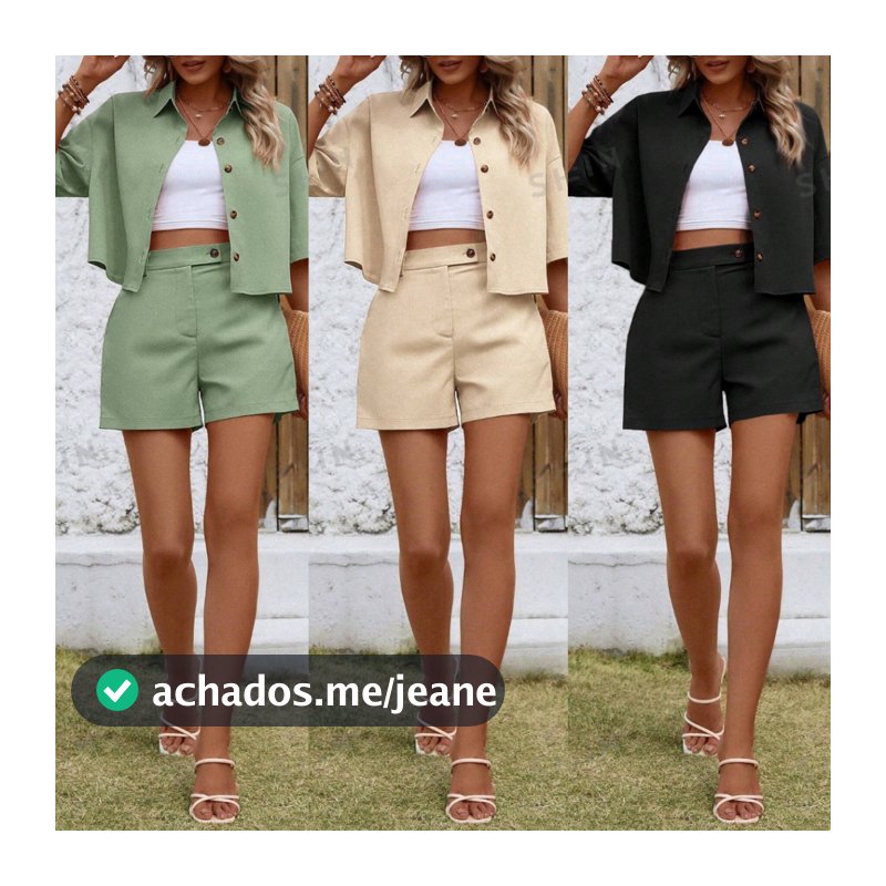 Conjunto Feminino Alfaiataria LEVEL Varias Cores Camiseta e Short Verão