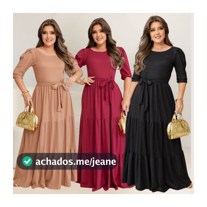 Vestido Longo Canelado Três Marias Canelado  Promoção