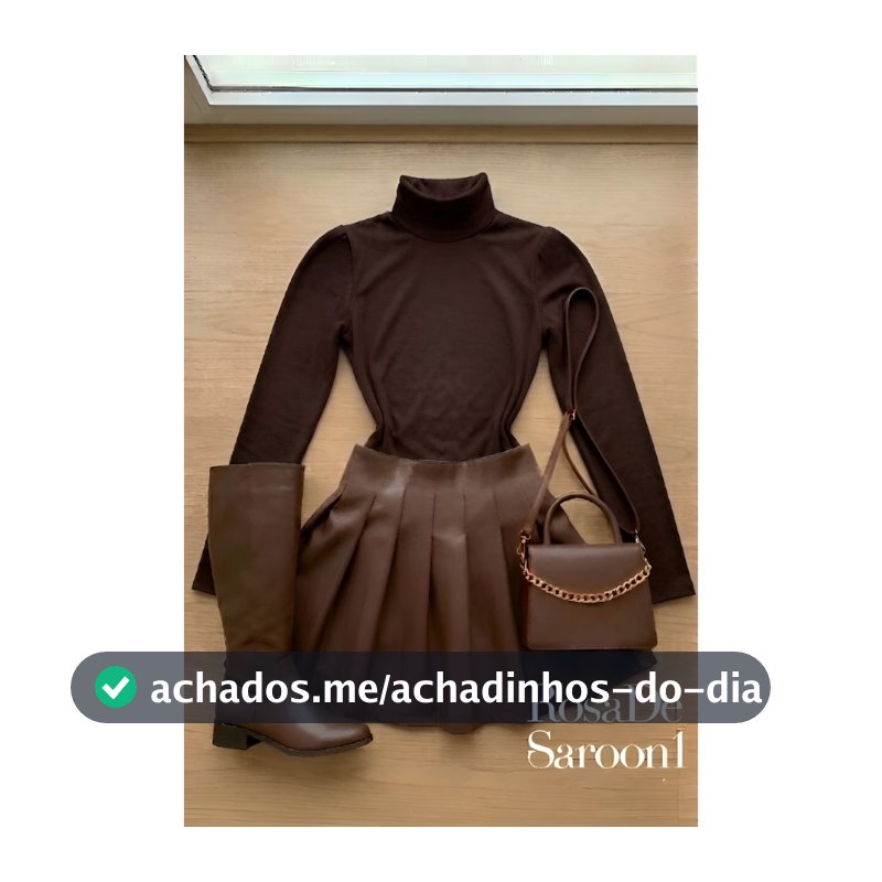 Conjunto Feminino Body Gola Alta + Saia Couro MARROM  Plissada