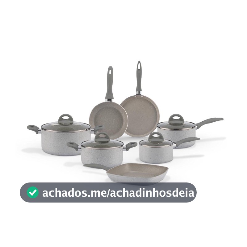 Jogo de Panelas Brinox Antiaderente Ceramic Life - Marble Blend com Indução - Cinza Claro