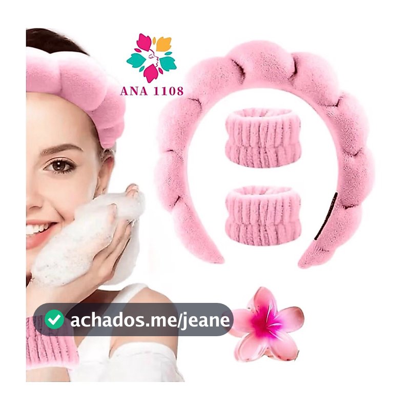 ANA 1108 Acessórios de Skincare Spa Feminino-(1 conjunto contém 4) Presilha de Flor Tiara Nuvem Faixa de Pulso
