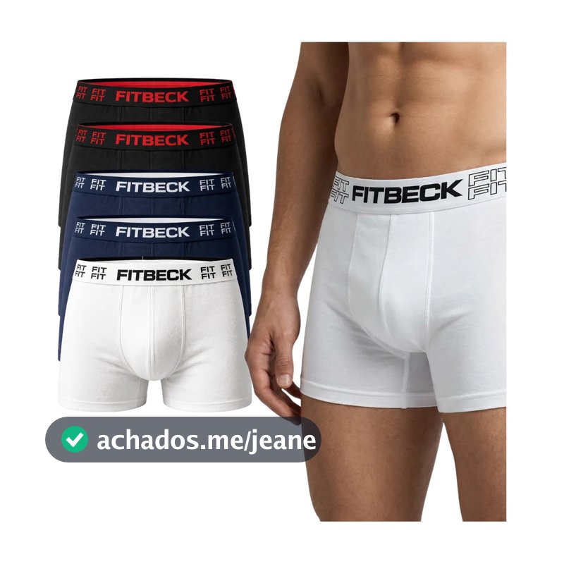 Kit 5 Cueca Boxer Algodão Premium Fitbeck Atacado