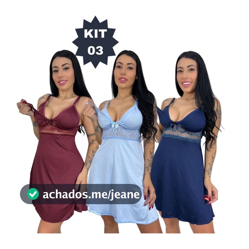 KIT 03 Camisolas Amamentação com Detalhe em Renda Saída Maternidade Grávida Gestante Lactante.