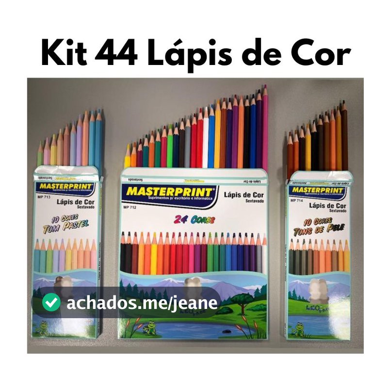 Kit 44 Lápis de Cor (24 CORES + 10 Cores Tom Pastel +10 Cores Tons de Pele) Escolar Sextavado