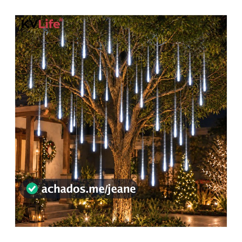 Cascata LED Chuva de Meteoro 8 Tubos 3m 50cm Bivolt Pisca Pisca para Natal Festa Casamento e Casa