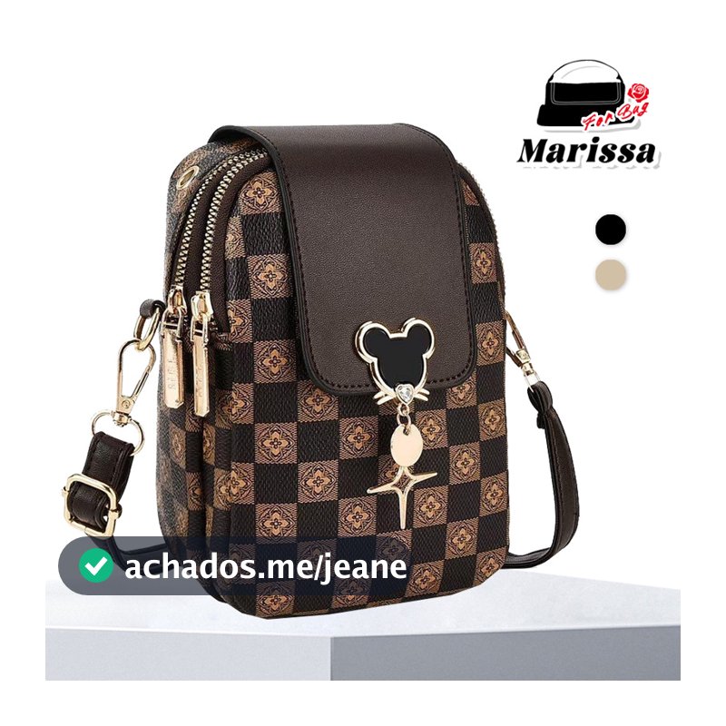 Marissa Bolsa Transversal Feminina Mini Quadriculada Shoulder Bag Diária Viagem Leve Decoração Mickey