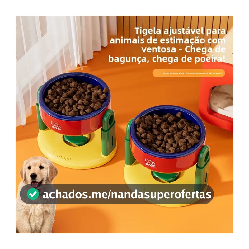Pote Comedouro Cachorro Gato Tijela Com Ventosa e Regulagem de Altura