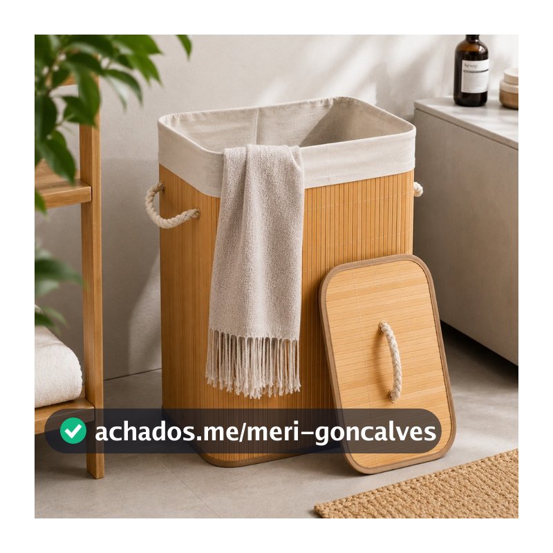 Cesto de Roupa suja Bambu 60 LITROS Dobrável Organizador com Revestimento Interno alta capacidade GRANDE