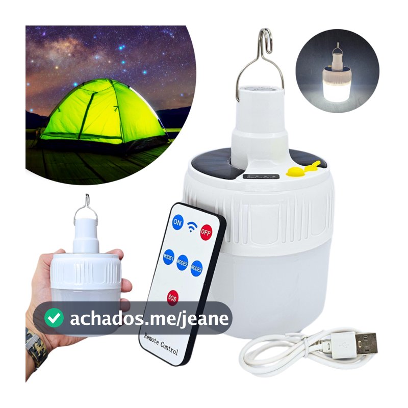 Lâmpada Camping Lampião Led Solar Potente Recarregável USB Lamparina Acampamento Luz Barraca Pesca