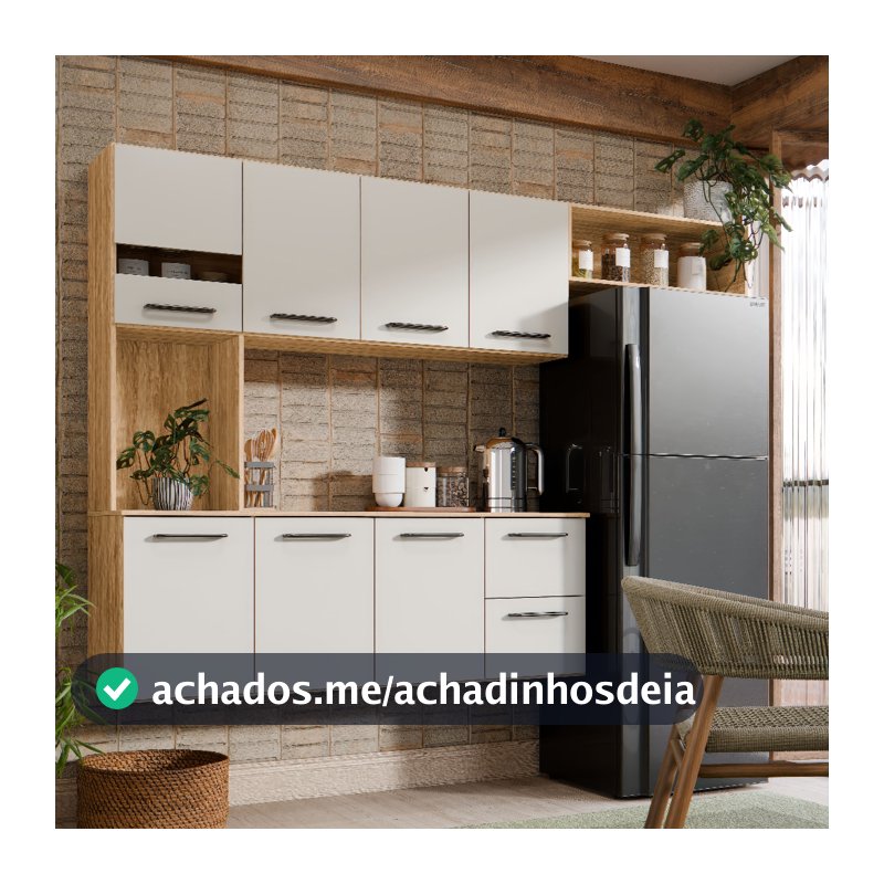Armário de Cozinha Suspenso Sala de Jantar 180cm Aereo Com 7 Portas e Gavetas Com Nicho Juliana