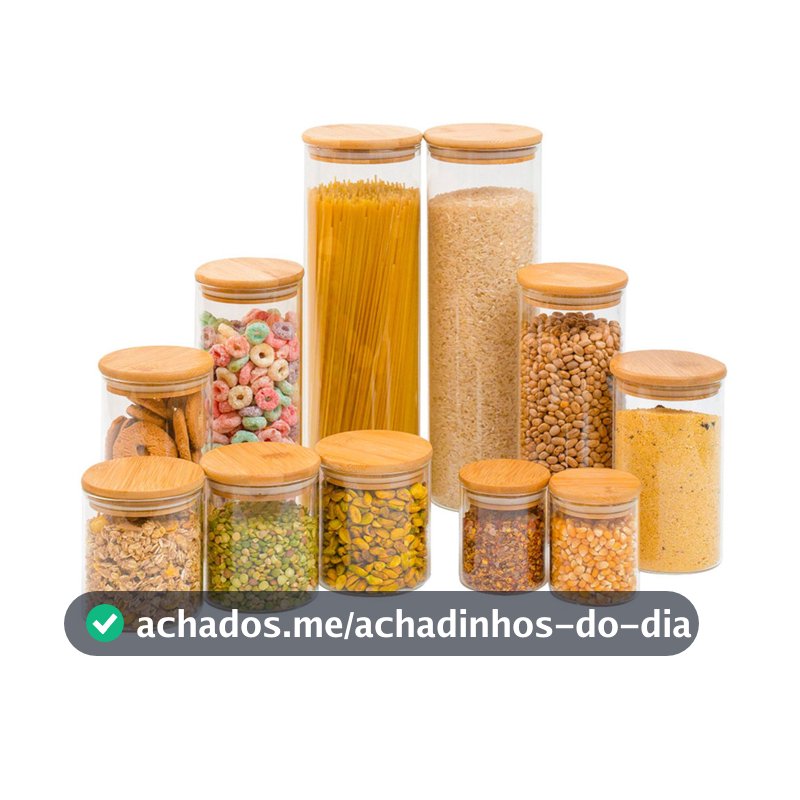 Kit 11 potes de vidro com tampa de bambu herméticos redondos - Tüd