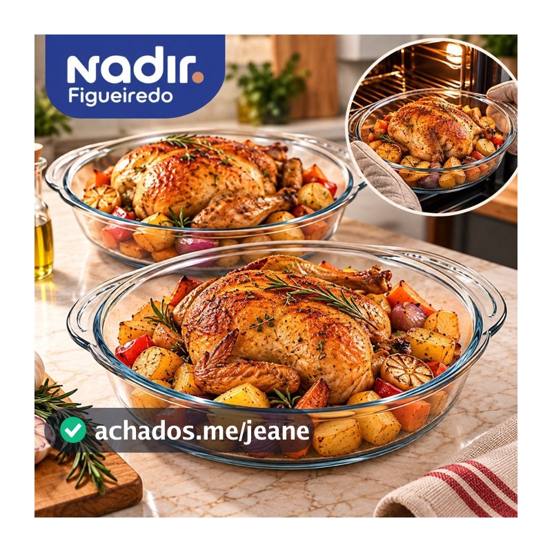 Travessa Assadeira Redonda Marinex 2,4L Grande Vidro Temperado Nadir Figueiredo Linha Sempre Vai Ao Forno