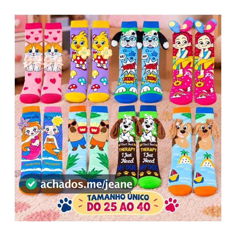 Meia Infantil Divertida 25 ao 40 3D Cano Alto Menina Menino Colorida Confortável Personagens Criativos