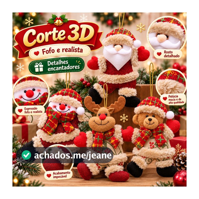 Kit 8 Pendentes Papai Noel Pelúcia Enfeite Árvore Natal Peluciado Premium