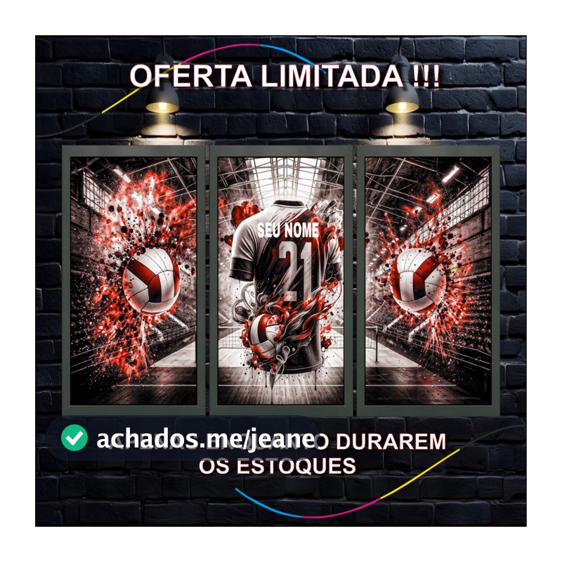 Quadro Triplo de Vôlei Personalizado, Decoração Esportiva, infantil, Quarto, kit, nome, decoração