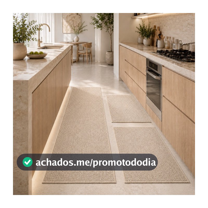 Kit Jogo de Tapete Passadeira Para cozinha Antiderrapante 3 Pçs 1 Passadeira e 2 Tapetes