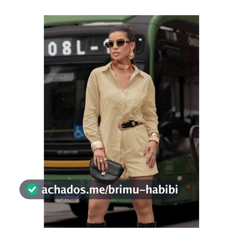 Conjunto Feminina em linho sem cinto camisa manga longa com short P M G