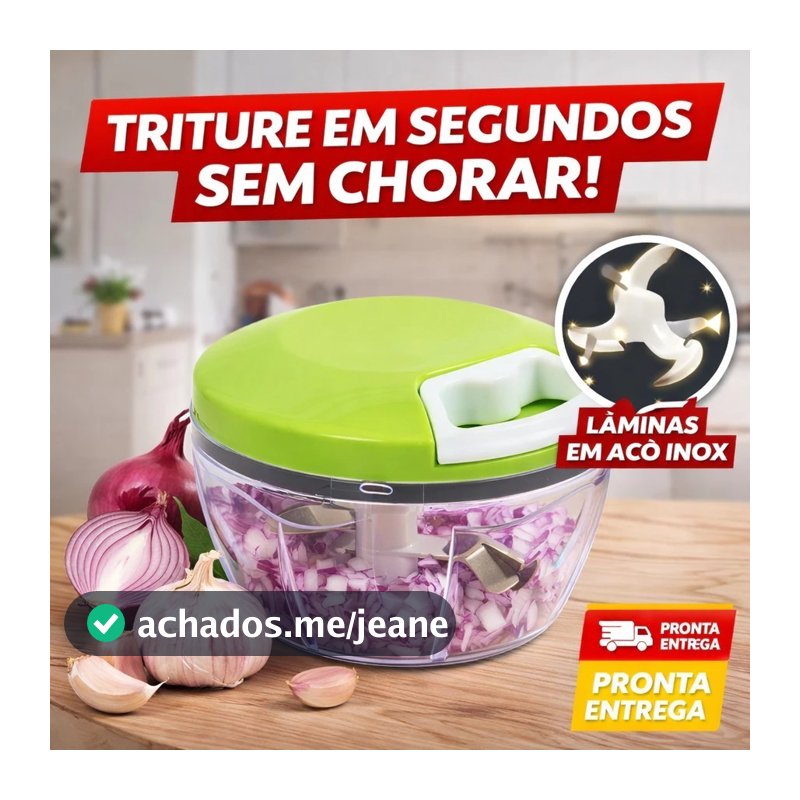 Mini Processador Manual 500ml 3 Lâminas Triturador Alimentos Pica Cebola Alho Temperos Sem Energia