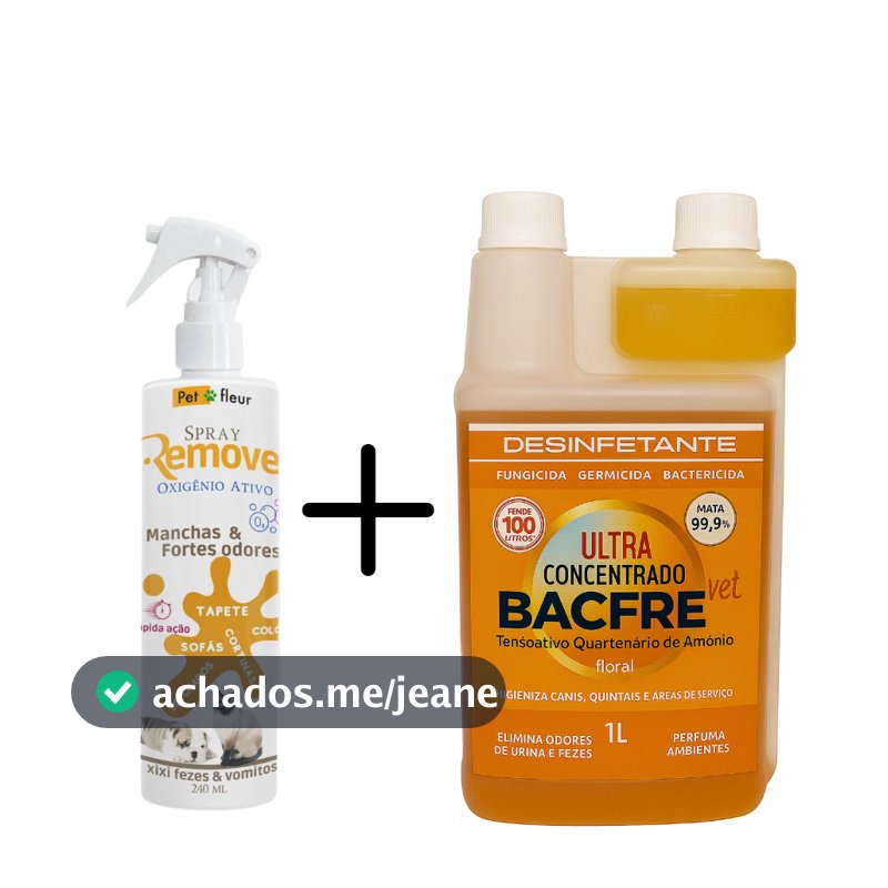 kit Desinfetante Bactericida Ultra Concentrado + Tira Manchas e Odores Enzimático - Xixi de Gato e Pets