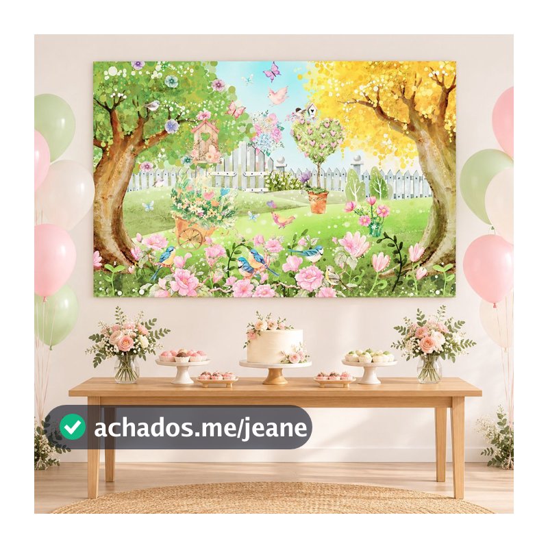 Painel Jardim Encantado Retangular Horizontal Decoração de Painel Festa Sublimado Em Tecido