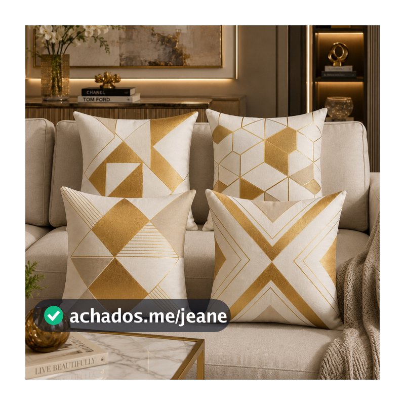 4 Capas para Almofada Sala Sofá Decoração Moderna Luxo Dourada